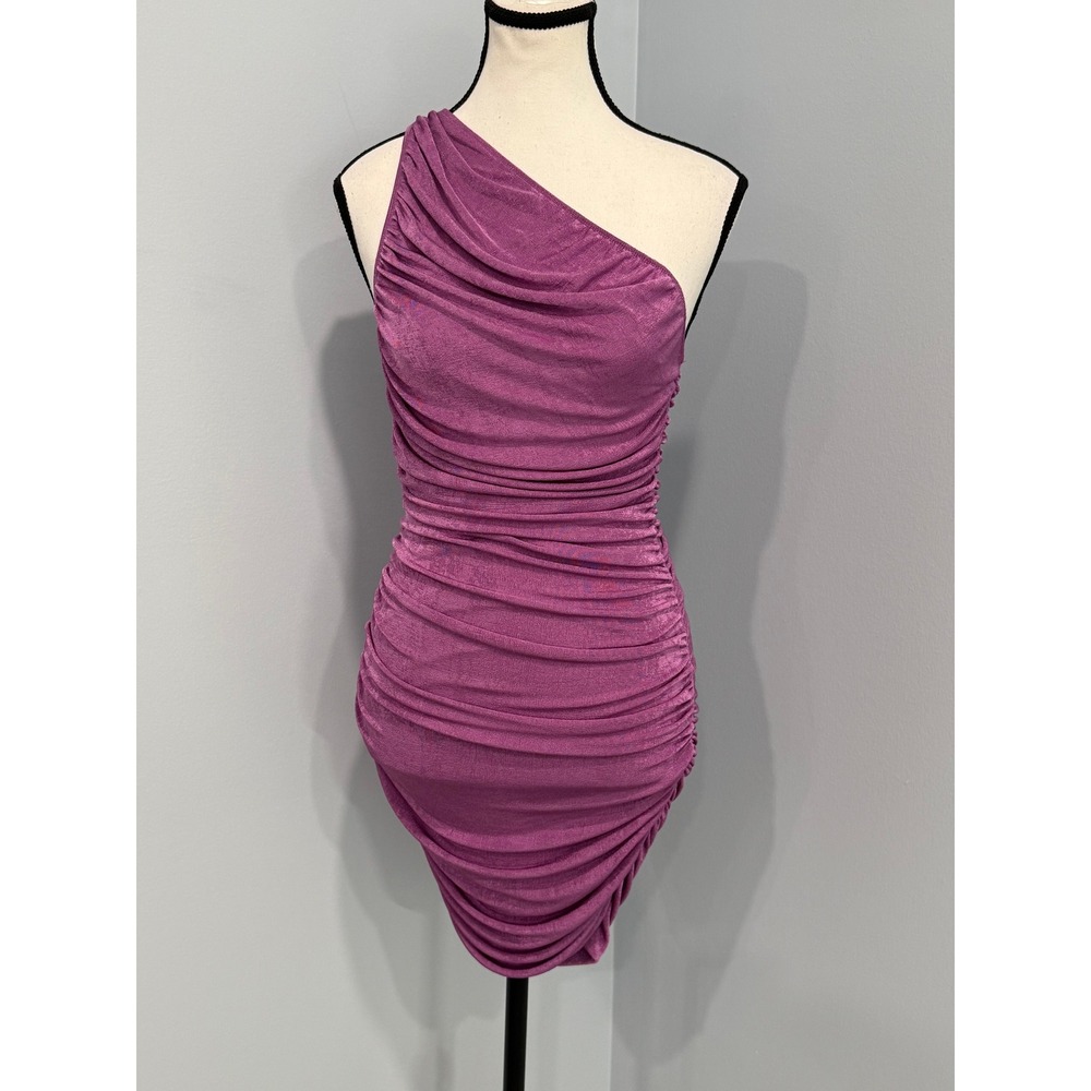 NWT Lioness The Goddess Mini Dress Purple One Shoulder Ruched Bodycon XS